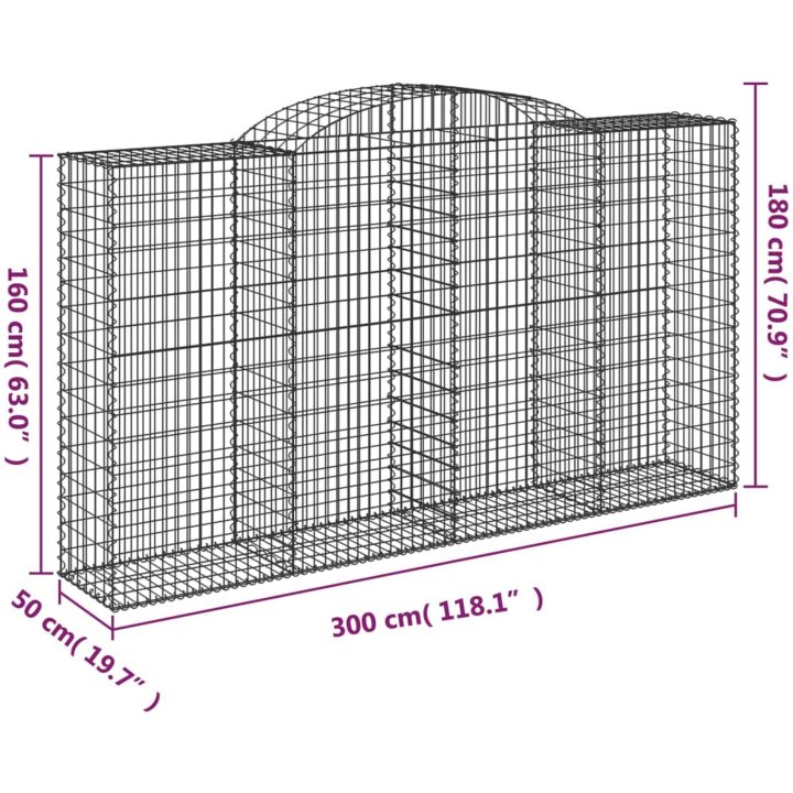 Gabion bågformad 20 st galvaniserat järn vidaXL 300 x 50 x 160/180 cm – bild 6