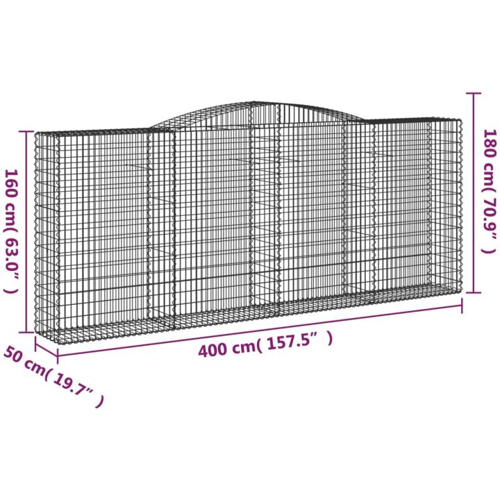 Gabion bågformad 25 st galvaniserat järn vidaXL 400 x 50 x 160/180 cm – bild 6