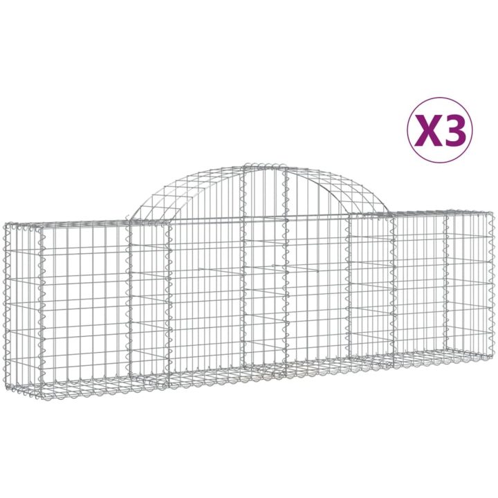 Gabion bågformad 3 st galvaniserat järn vidaXL 200 x 30 x 60/80 cm – bild 2