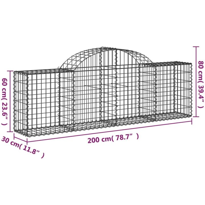 Gabion bågformad 3 st galvaniserat järn vidaXL 200 x 30 x 60/80 cm – bild 6