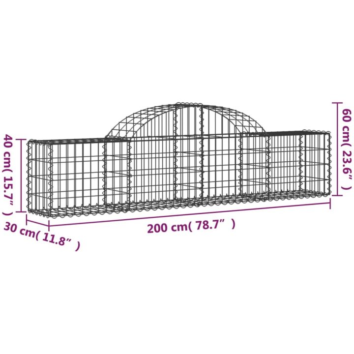 Gabion bågformad 5 st galvaniserat järn vidaXL 200 x 30 x 40/60 cm – bild 6