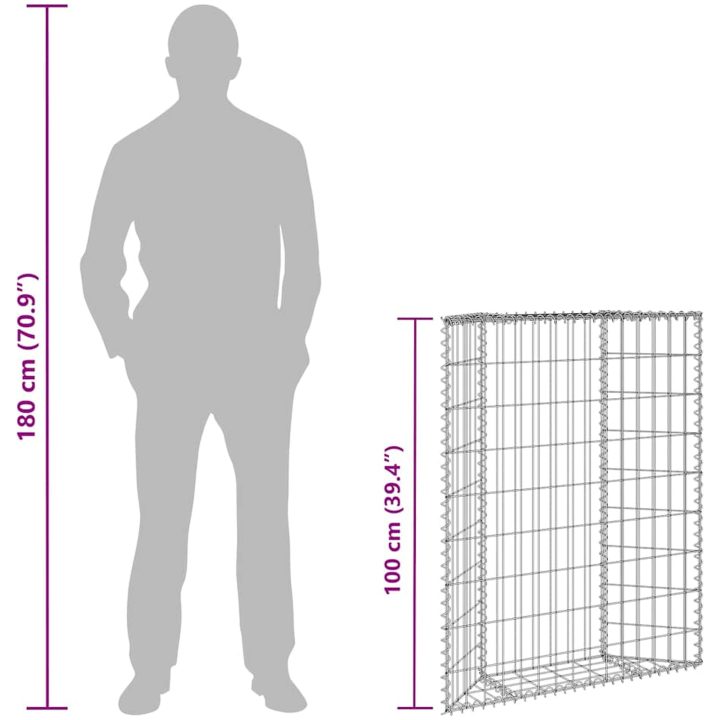 Gabion trapets upphöjd galvaniserat stål vidaXL 80 x 20 x 100 cm – bild 11