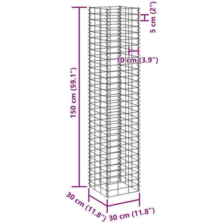 Gabioner 4 st 30x30x50/100/150/200 cm järn vidaXL 30 x 30 x 50/100/150/200 cm (4 st) – bild 9