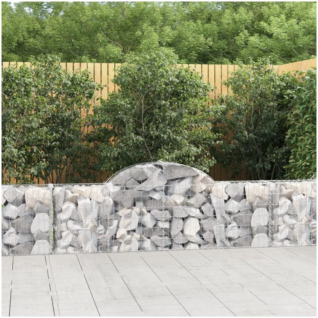 Gabioner bågformade 40 st galvaniserat järn vidaXL 200 x 30 x 60/80 cm