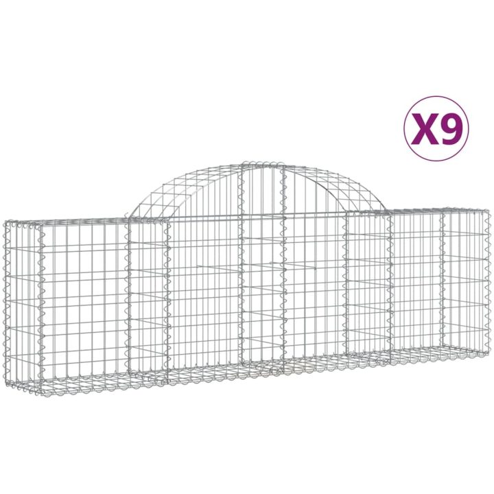Gabioner bågformade 9 st galvaniserat järn vidaXL 200 x 30 x 60/80 cm – bild 2