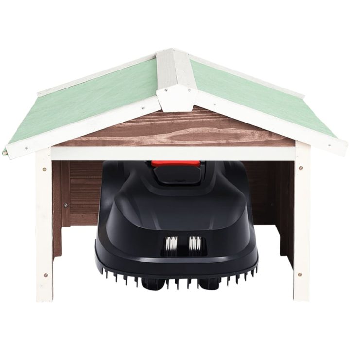 Garage för robotgräsklippare 72x87x50 cm mocca och vit granträ vidaXL – bild 3