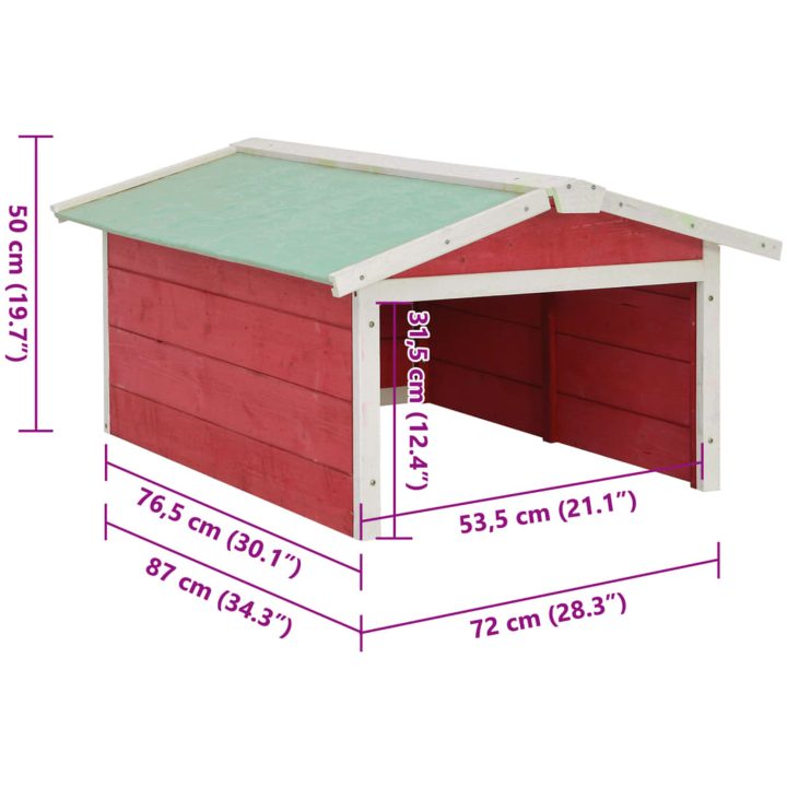 Garage för robotgräsklippare 72x87x50 cm röd och vit granträ vidaXL – bild 9
