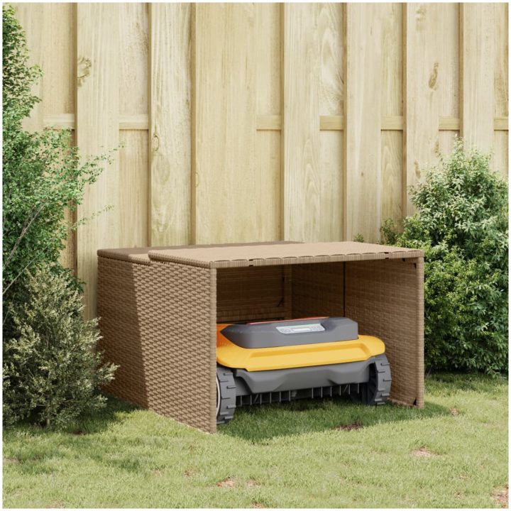 Garage för robotgräsklippare beige 86x90x52/57 cm konstrotting vidaXL – bild 3