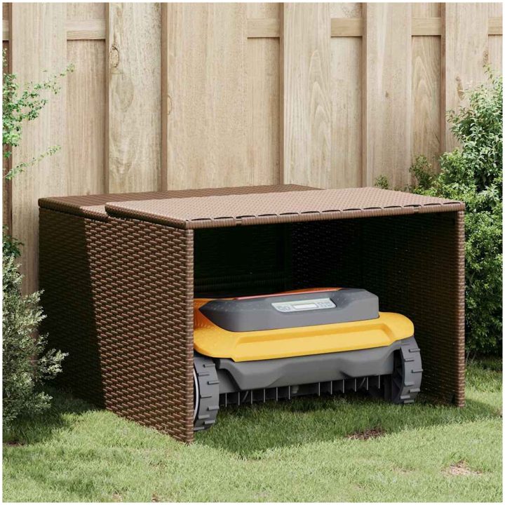 Garage för robotgräsklippare brun 86x90x52/57 cm konstrotting vidaXL – bild 3
