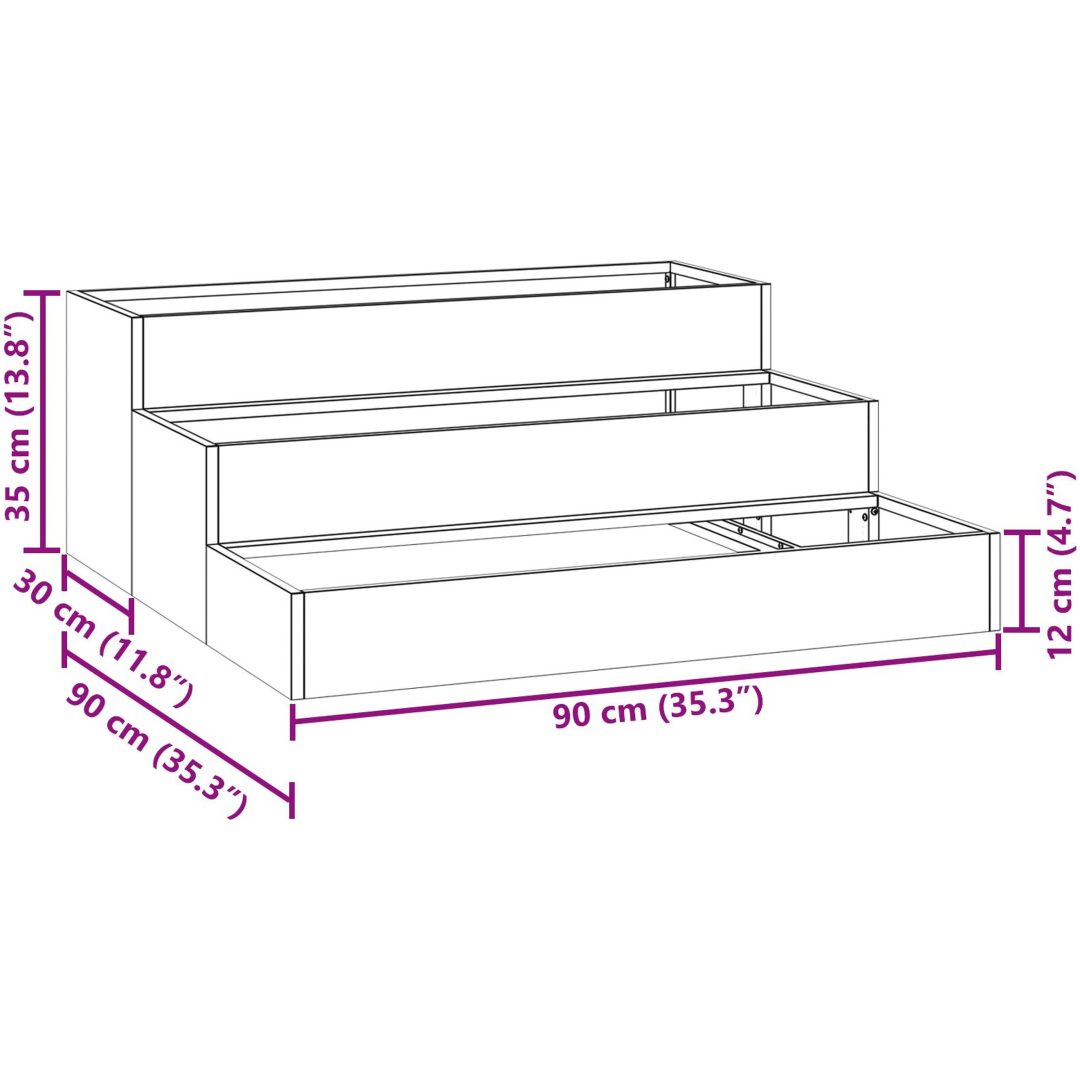 Garden Planter 3-Tier Antracit Stål vidaXL 90 x 90 x 35 cm – bild 11