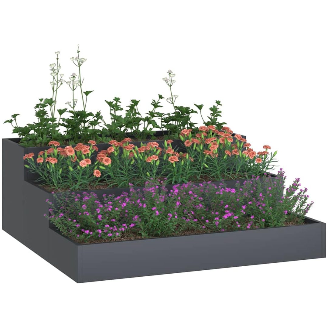 Garden Planter 3-Tier Antracit Stål vidaXL 90 x 90 x 35 cm – bild 3