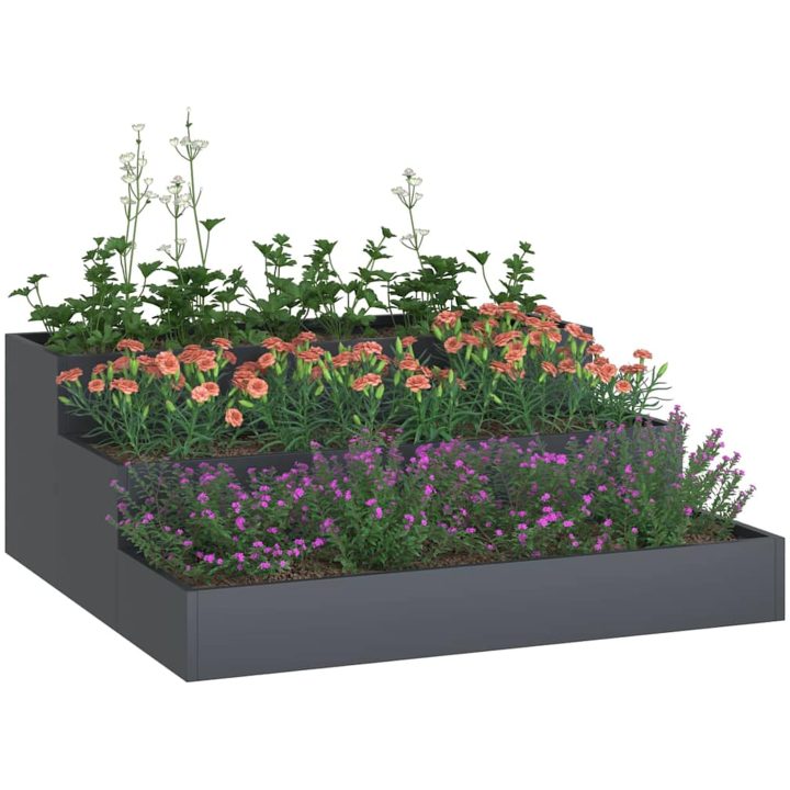 Garden Planter 3-Tier Antracit Stål vidaXL 90 x 90 x 35 cm – bild 3