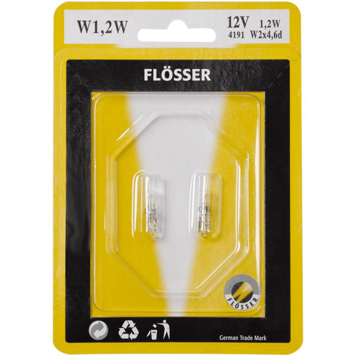 Glödlampa 12V FLOSSER BULB 12V 2W T5 W2X4,6D 10PK – bild 2