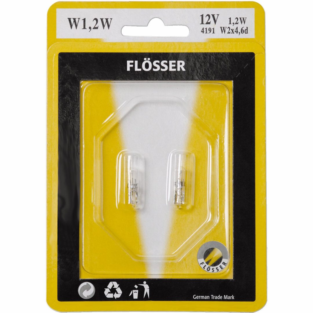 Glödlampa 12V FLOSSER BULB 12V 2W T5 W2X4,6D 10PK