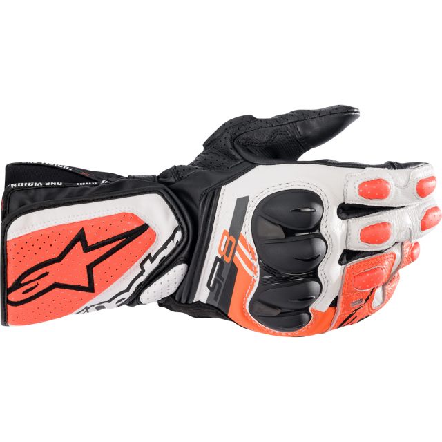 Mc-handskar Läder Sp-8 V3 Svart/vit/röd Fluorescerande ALPINESTARS