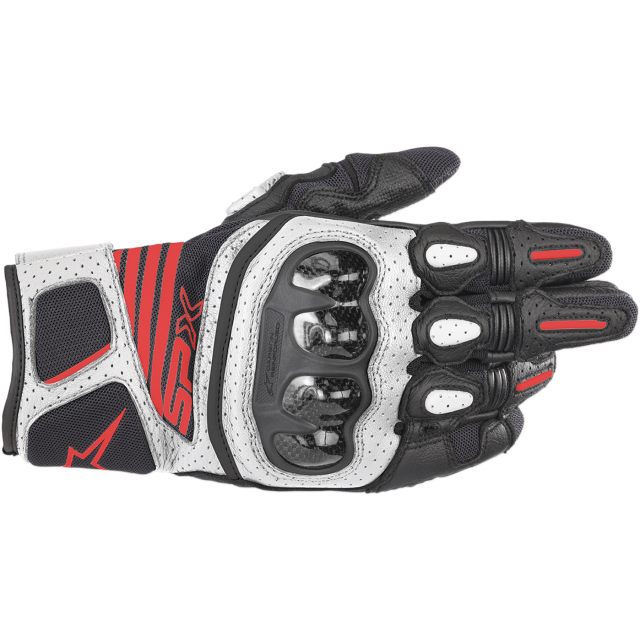 Mc-handskar Läder/textil Spx Air Carbon V2 Svart/fluorescerande Röd/vit ALPINESTARS