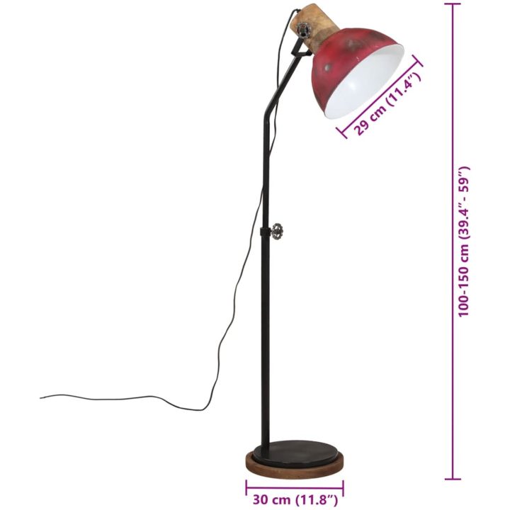Golvlampa 25 W nött röd 30x30x100-150 cm E27 vidaXL – bild 11