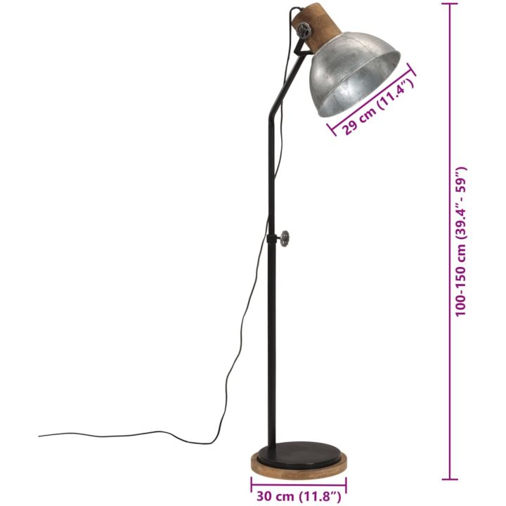 Golvlampa 25 W vintage silver 30x30x100-150 cm E27 vidaXL – bild 11