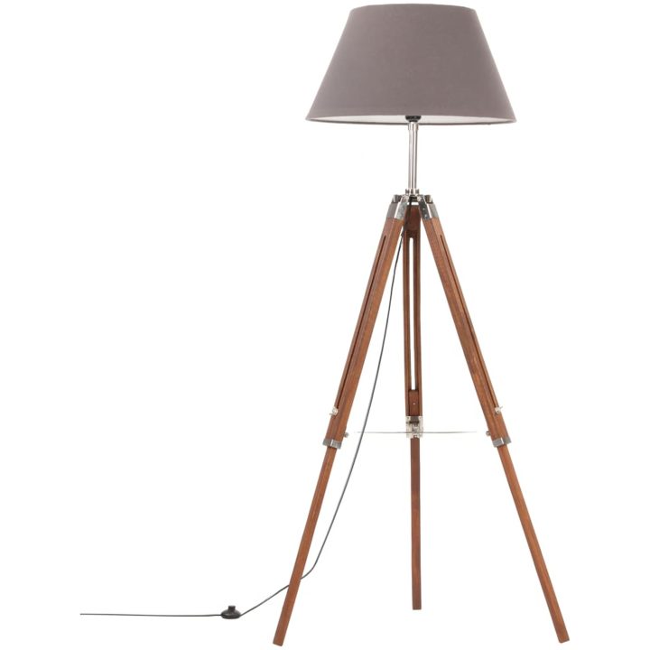 Golvlampa honungsbrun och grå massivt teakträ 141 cm vidaXL – bild 2