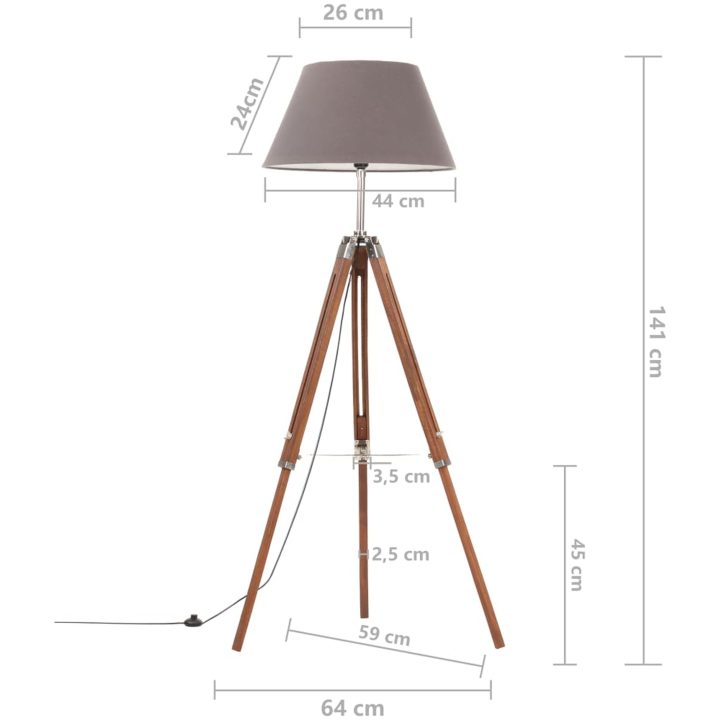Golvlampa honungsbrun och grå massivt teakträ 141 cm vidaXL – bild 9