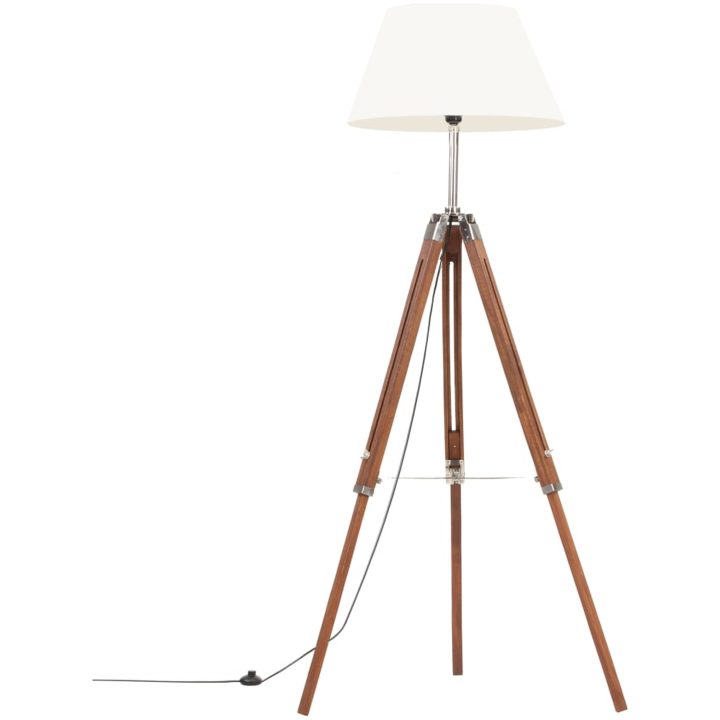 Golvlampa honungsbrun och vit massivt teakträ 141 cm vidaXL – bild 2