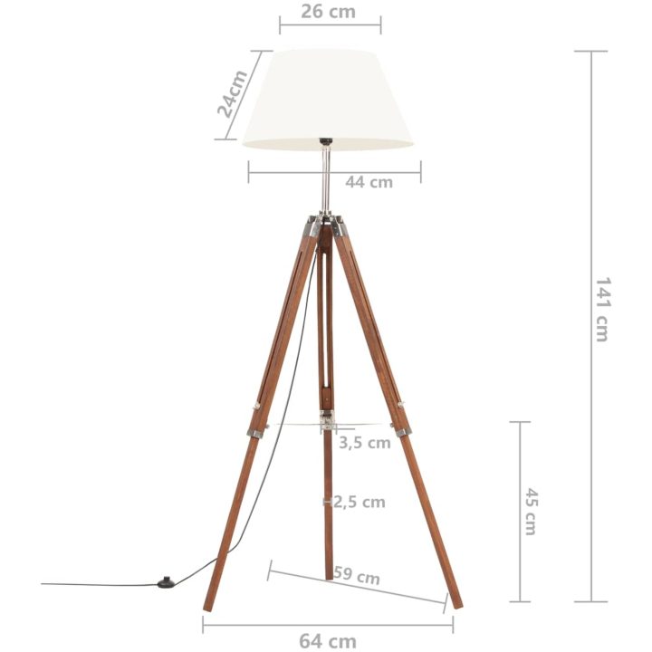 Golvlampa honungsbrun och vit massivt teakträ 141 cm vidaXL – bild 9