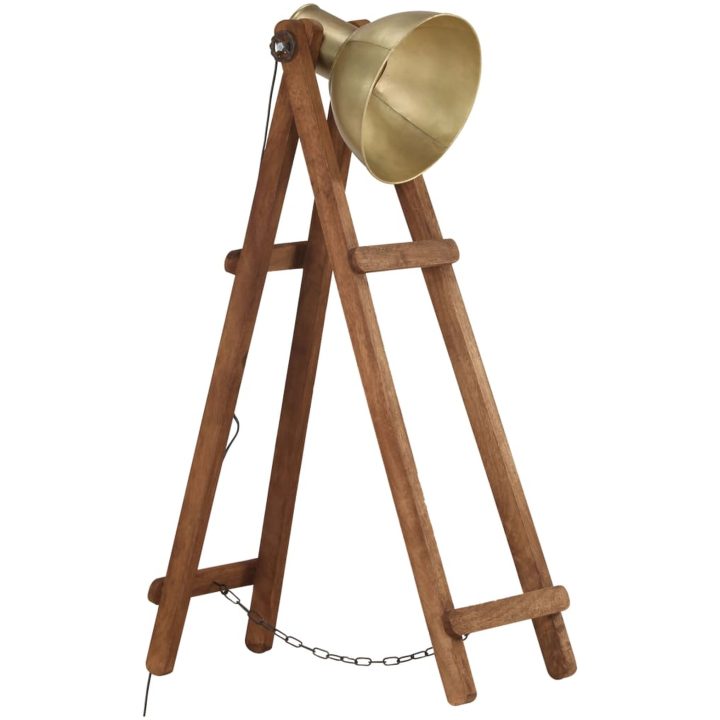 Golvlampa mässing E27 massivt mangoträ vidaXL – bild 2