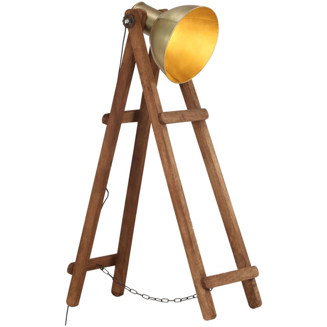 Golvlampa mässing E27 massivt mangoträ vidaXL