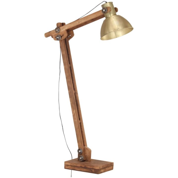 Golvlampa mässing massivt mangoträ E27 vidaXL – bild 2