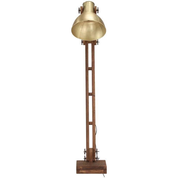 Golvlampa mässing massivt mangoträ E27 vidaXL – bild 3