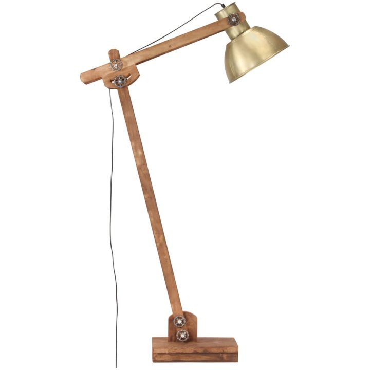 Golvlampa mässing massivt mangoträ E27 vidaXL – bild 4