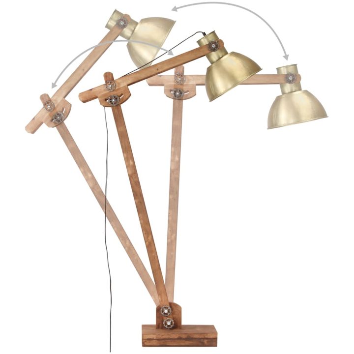 Golvlampa mässing massivt mangoträ E27 vidaXL – bild 5
