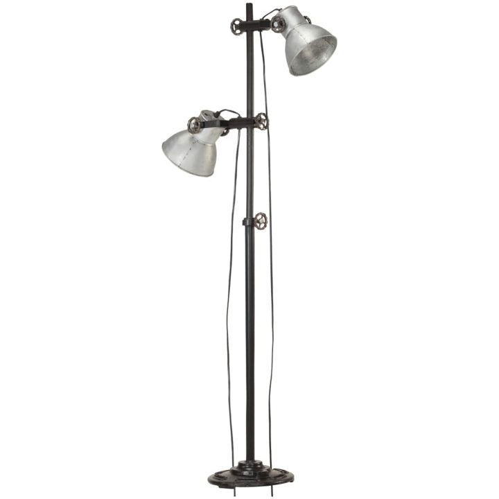 Golvlampa med 2 lampskärmar silver E27 gjutjärn vidaXL – bild 2