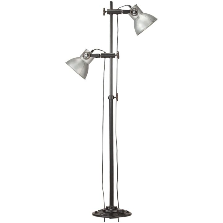 Golvlampa med 2 lampskärmar silver E27 gjutjärn vidaXL – bild 4