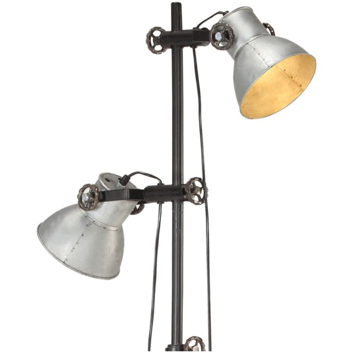 Golvlampa med 2 lampskärmar silver E27 gjutjärn vidaXL – bild 5