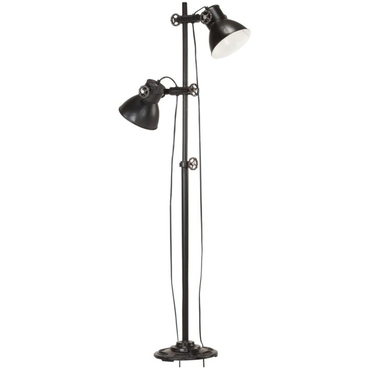 Golvlampa med 2 lampskärmar svart E27 gjutjärn vidaXL – bild 2