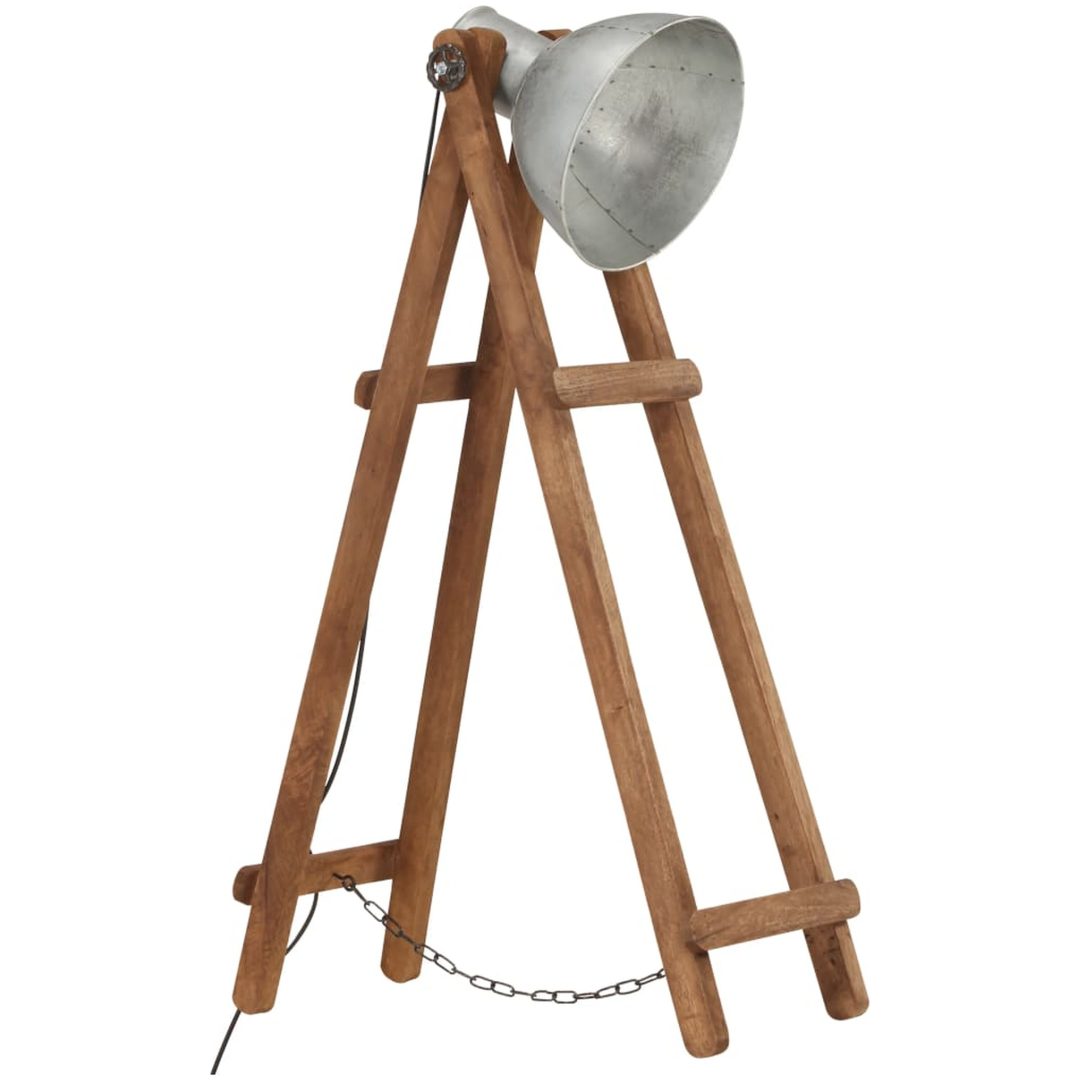 Golvlampa silver E27 massivt mangoträ vidaXL – bild 2