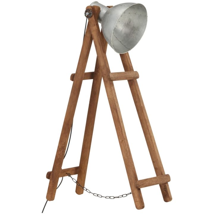 Golvlampa silver E27 massivt mangoträ vidaXL – bild 2
