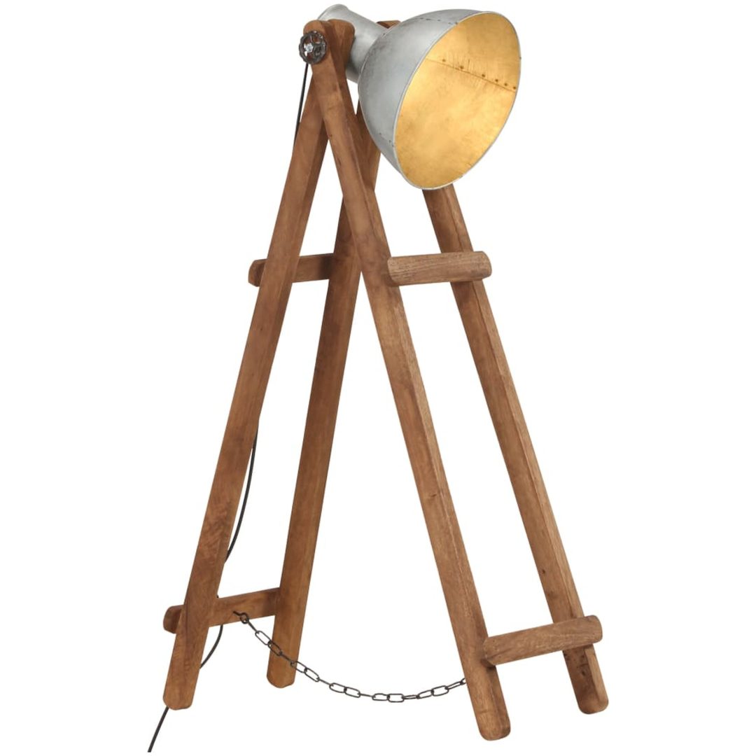 Golvlampa silver E27 massivt mangoträ vidaXL