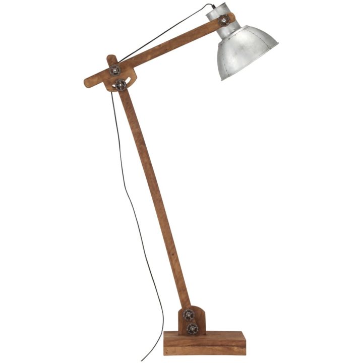 Golvlampa silver massivt mangoträ E27 vidaXL – bild 4