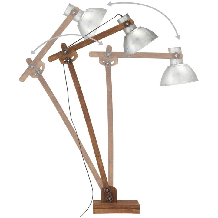 Golvlampa silver massivt mangoträ E27 vidaXL – bild 5