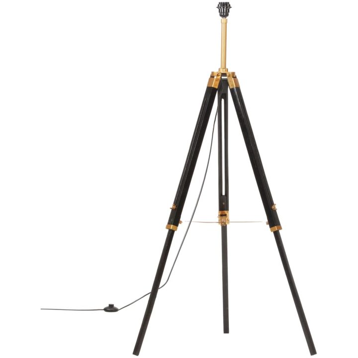 Golvlampa svart och guld massivt teakträ 141 cm vidaXL – bild 3