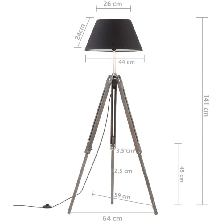 Golvlampa svart och guld massivt teakträ 141 cm vidaXL – bild 9