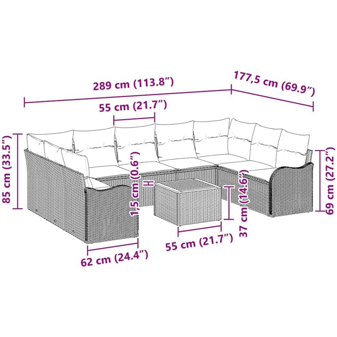 Grå Trädgårdsoff-set 10 pcs Grå Rotting vidaXL Stor – bild 12