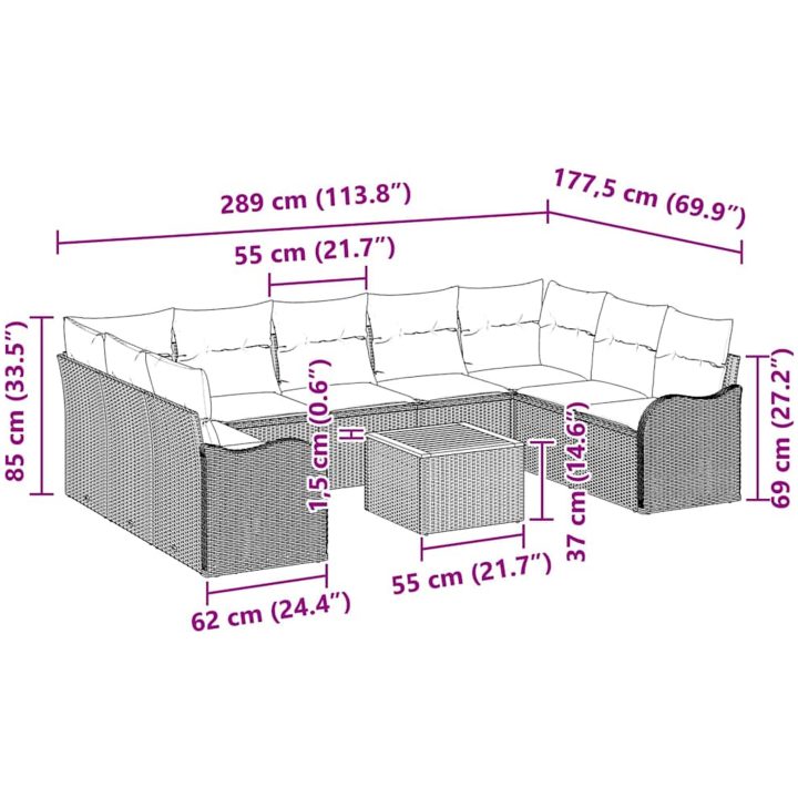 Grå Trädgårdsoff-set 10 pcs Grå Rotting vidaXL Stor – bild 12