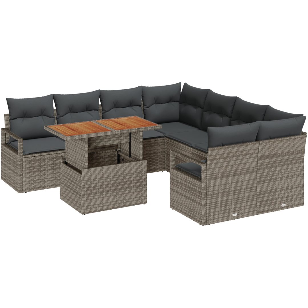 Grå trädgårdssoffa 9 pcs Grå Rattan och polyester vidaXL Stor – bild 2