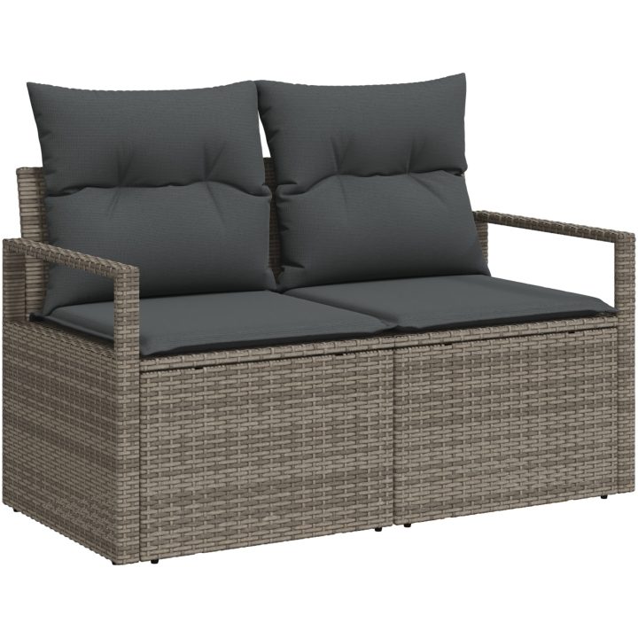 Grå trädgårdssoffa 9 pcs Grå Rattan och polyester vidaXL Stor – bild 4