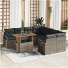 Grå trädgårdssoffa 9 pcs Grå Rattan och polyester vidaXL Stor – miniatyr 1