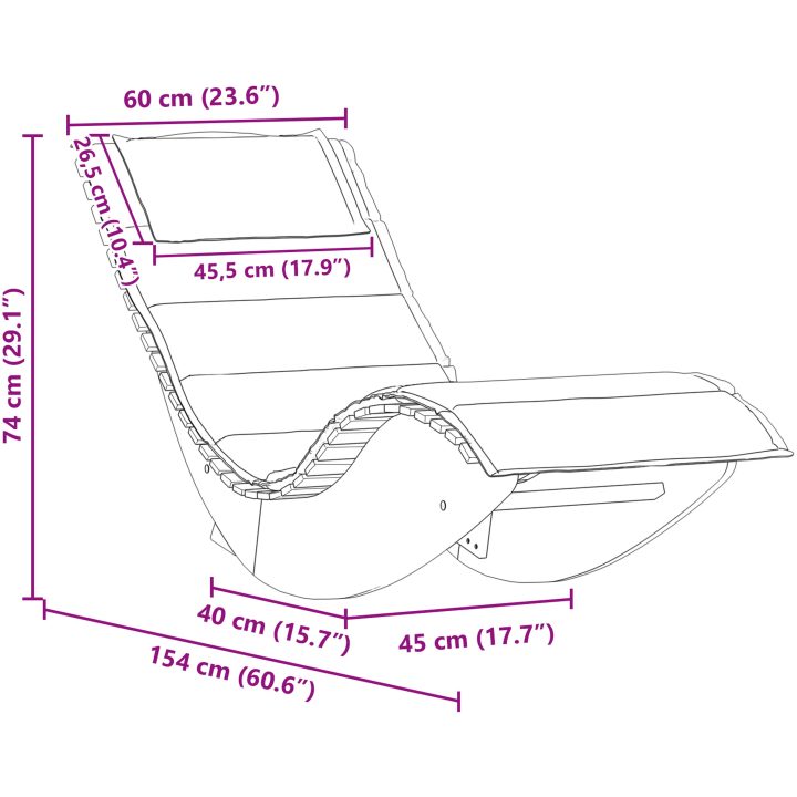 Gungande Solstolar med Kuddar 2 st Massiv Acaciaträ vidaXL 60 x 154 x 74 cm – bild 11