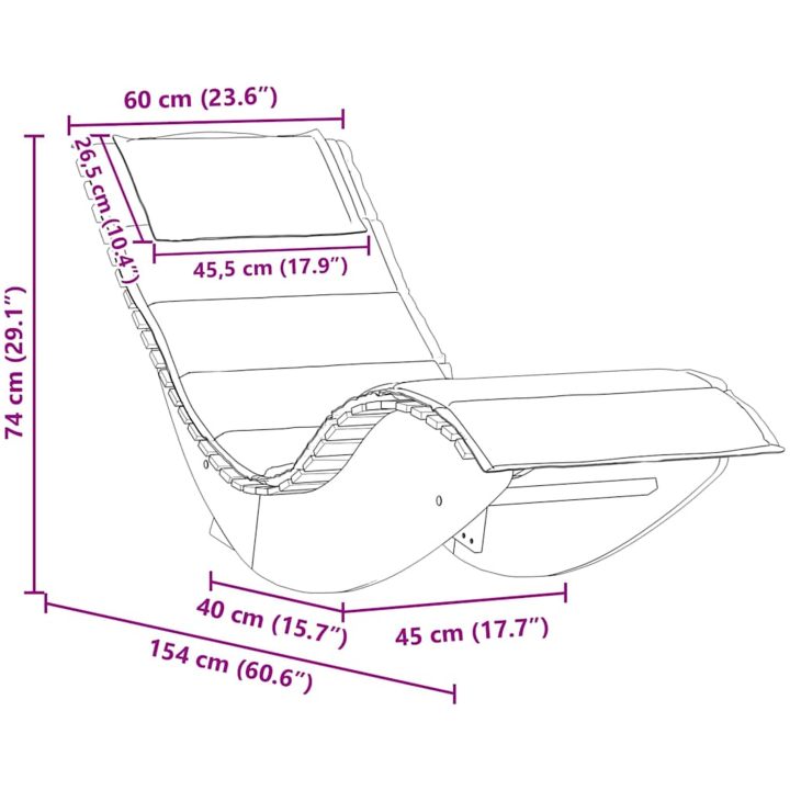 Gungande Solstolar med Kuddar 2 st Massivt Akaciaträ vidaXL 60 x 154 x 74 cm – bild 11